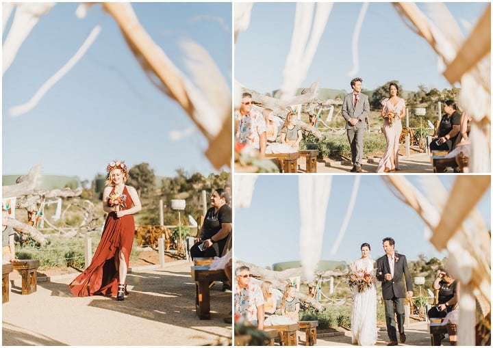 Bride and groom during an outdoor ceremony