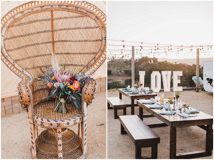 Outdoor wedding reception overlooking rolling hills