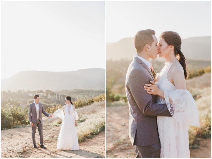Bride and groom overlooking the California hills