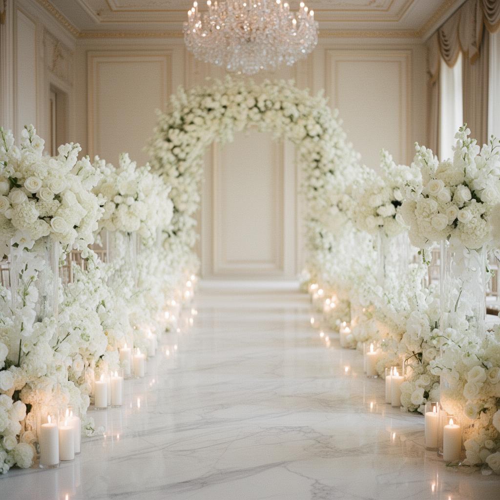 Floral arch ceremony setup
